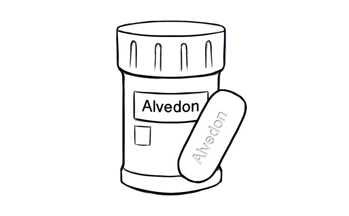 Illustration föreställandes en Alvedon medicinask.