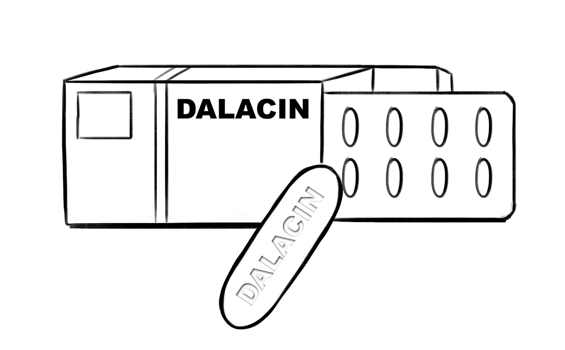 Illustration föreställandes en medicinask av Dalacin.