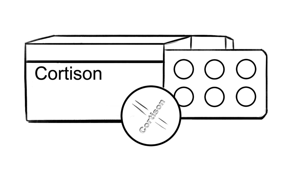 En illustration föreställande ett paket kortison.